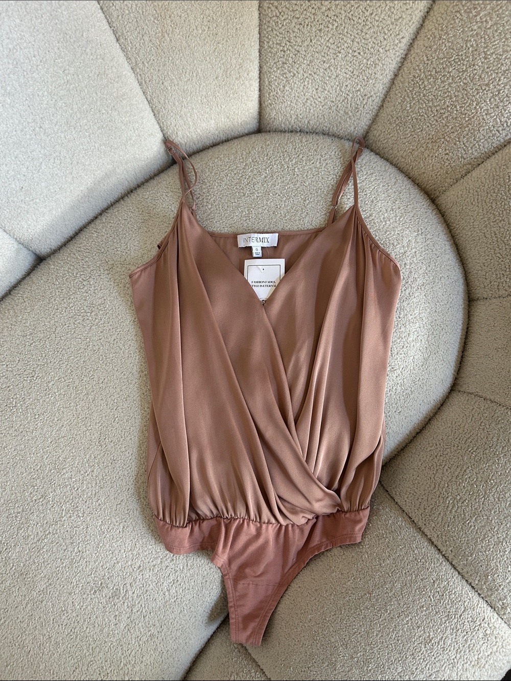 INTERMIX Wrap-Front Bodysuit in Mauve Brown